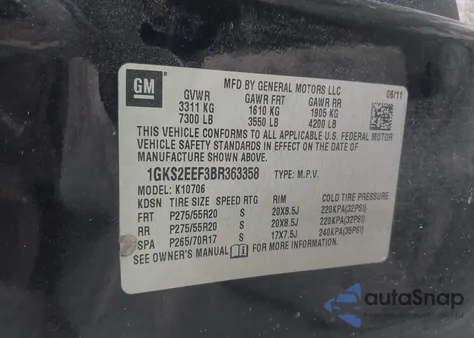 2011 GMC Yukon Denali из США, поврежденный, VIN 1GKS2EEF3BR363358